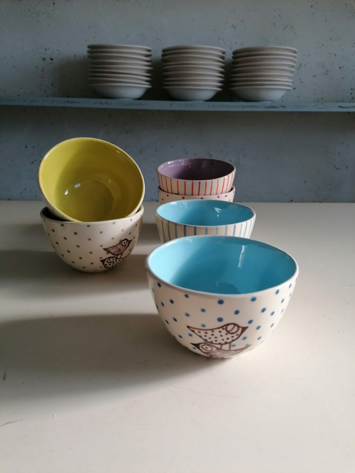 COPPETTE CEREALI CELESTI VERDI e LILLA h7cm set 6 pezzi