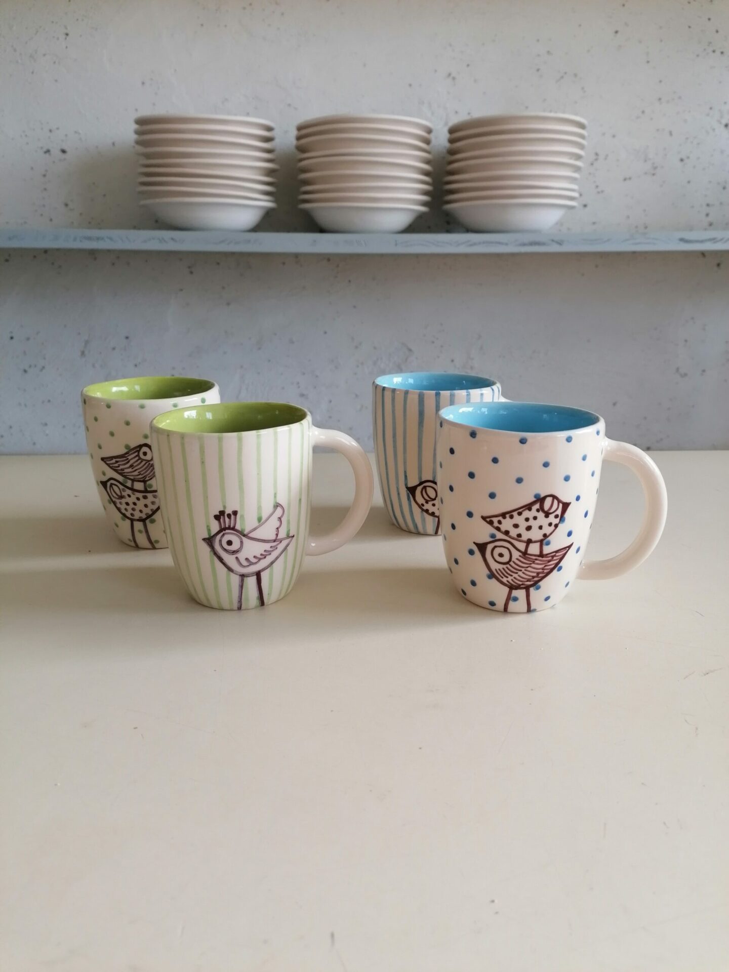 TAZZE DA CAPPUCCINO VERDI e CELESTI h9cm set 4 pezzi - immagine 2