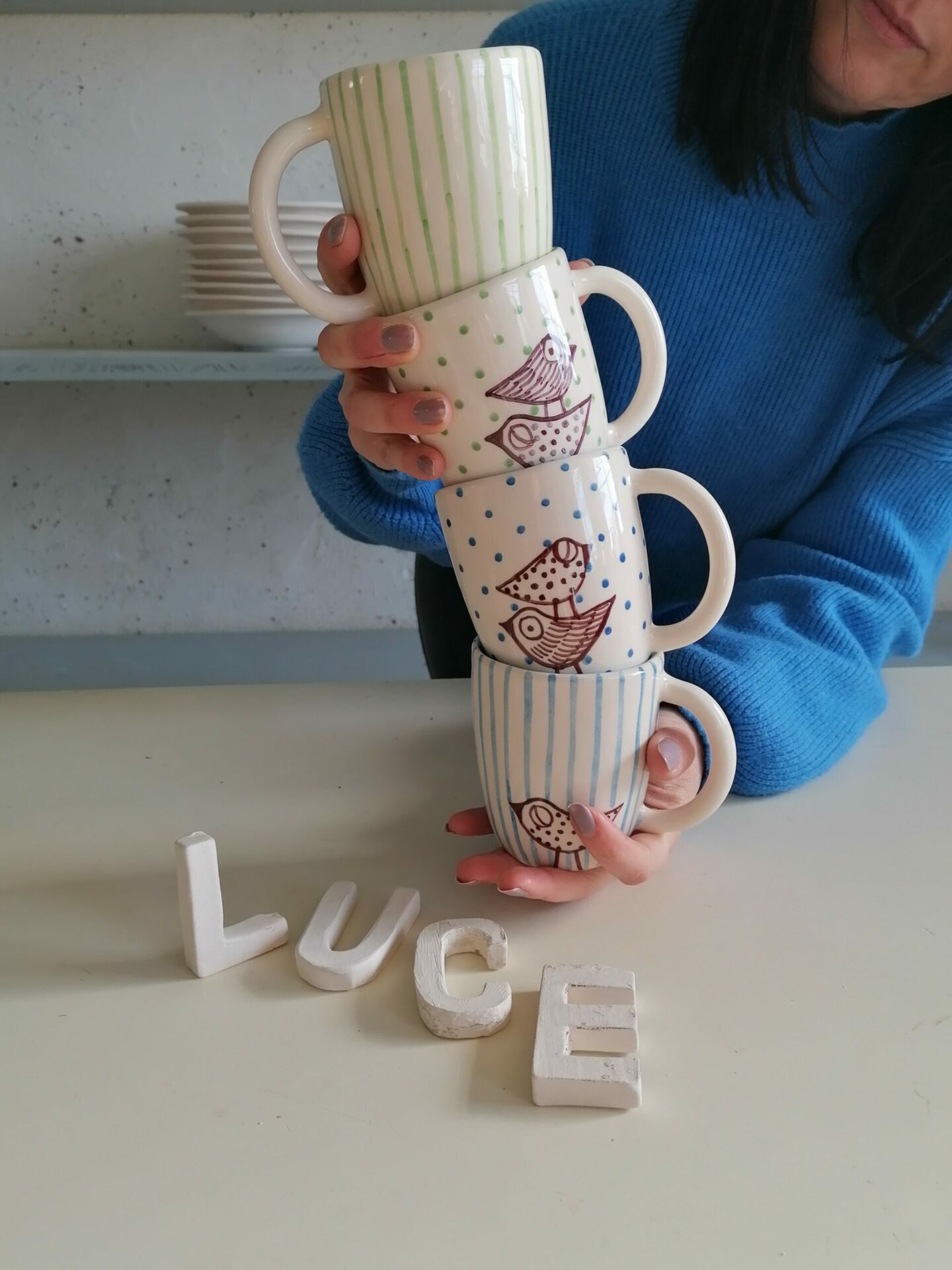 TAZZE DA CAPPUCCINO VERDI e CELESTI h9cm set 4 pezzi - immagine 6