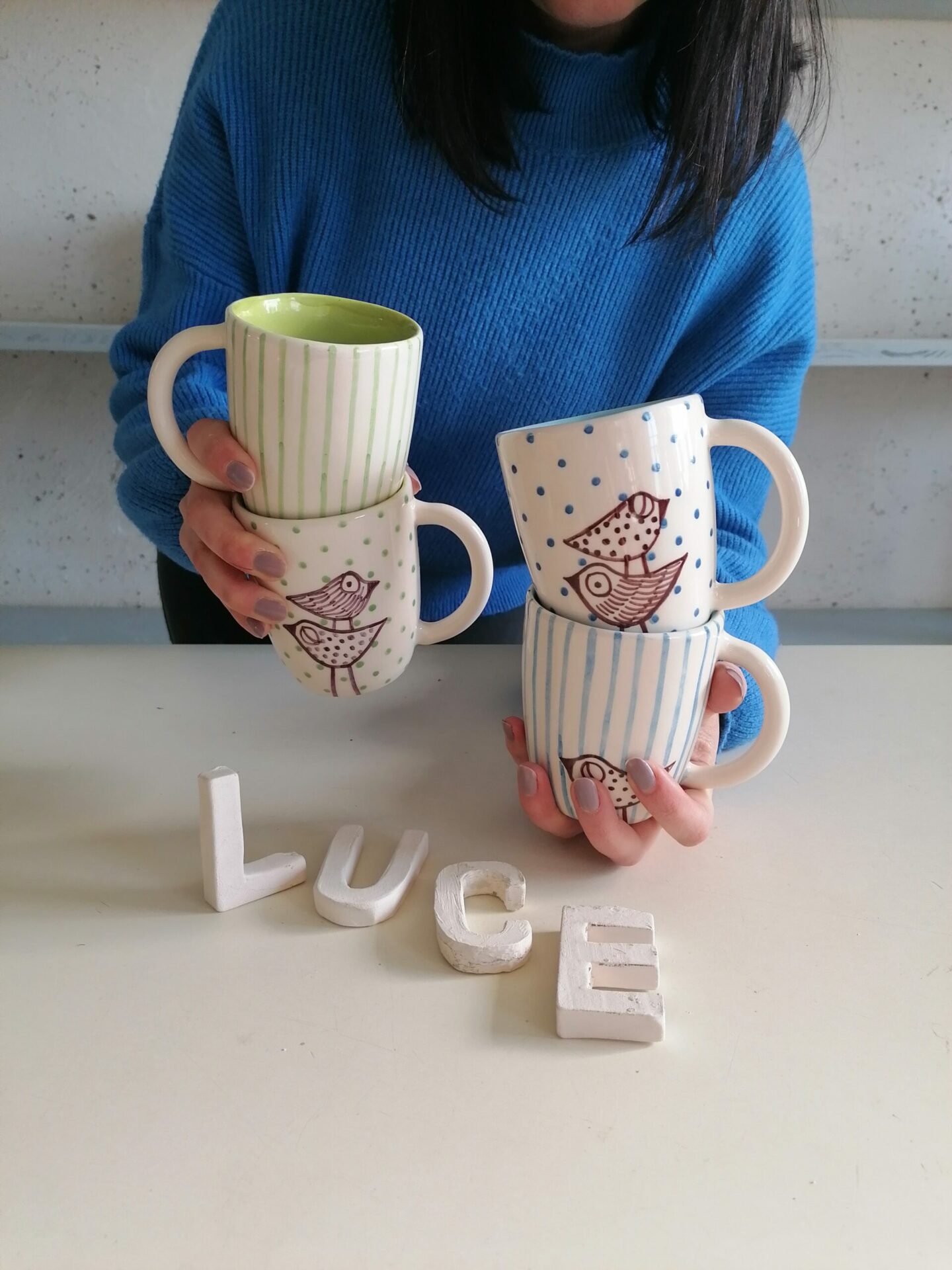 TAZZE DA CAPPUCCINO VERDI e CELESTI h9cm set 4 pezzi - immagine 7