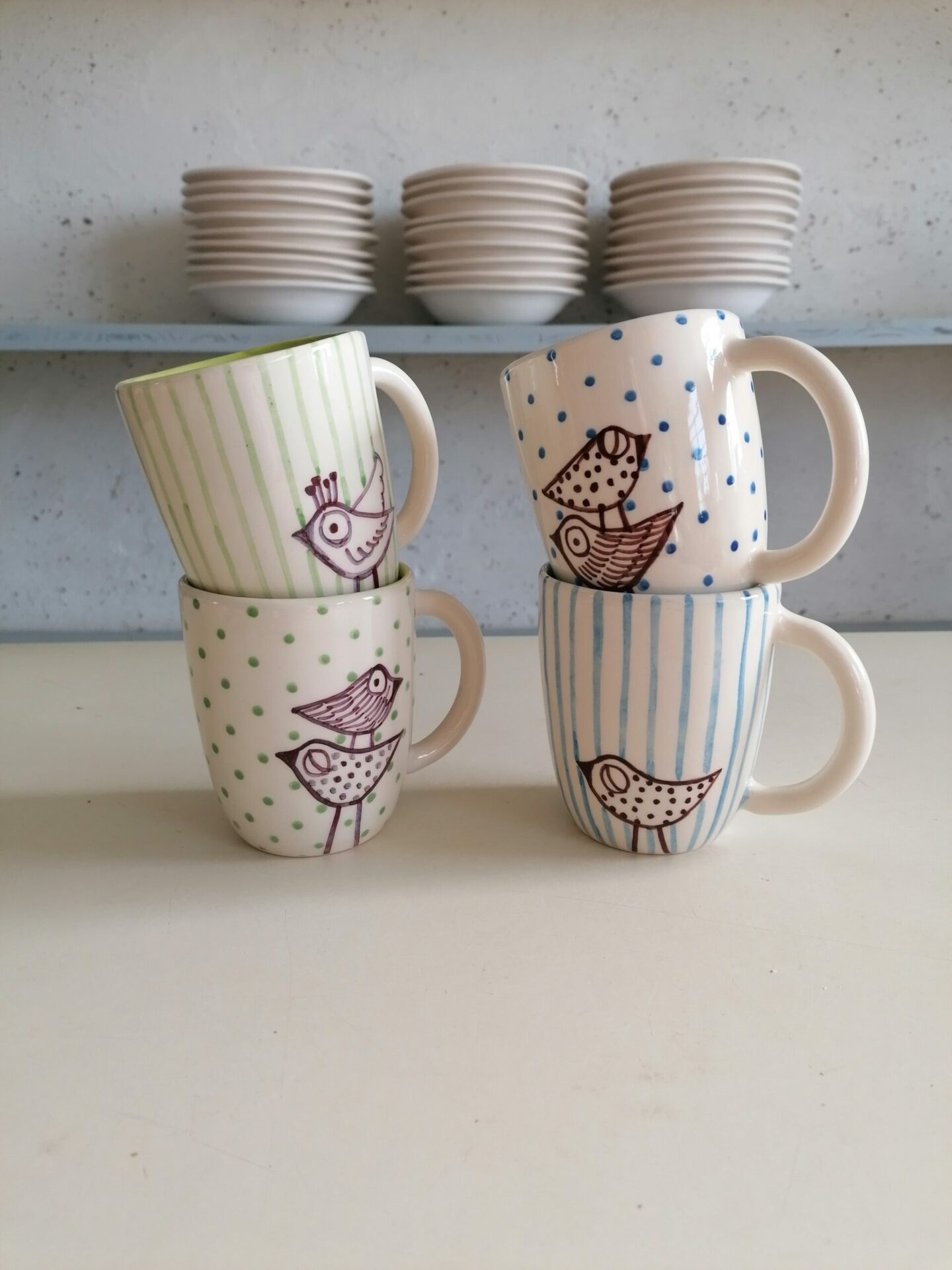 TAZZE DA CAPPUCCINO VERDI e CELESTI h9cm set 4 pezzi - immagine 3