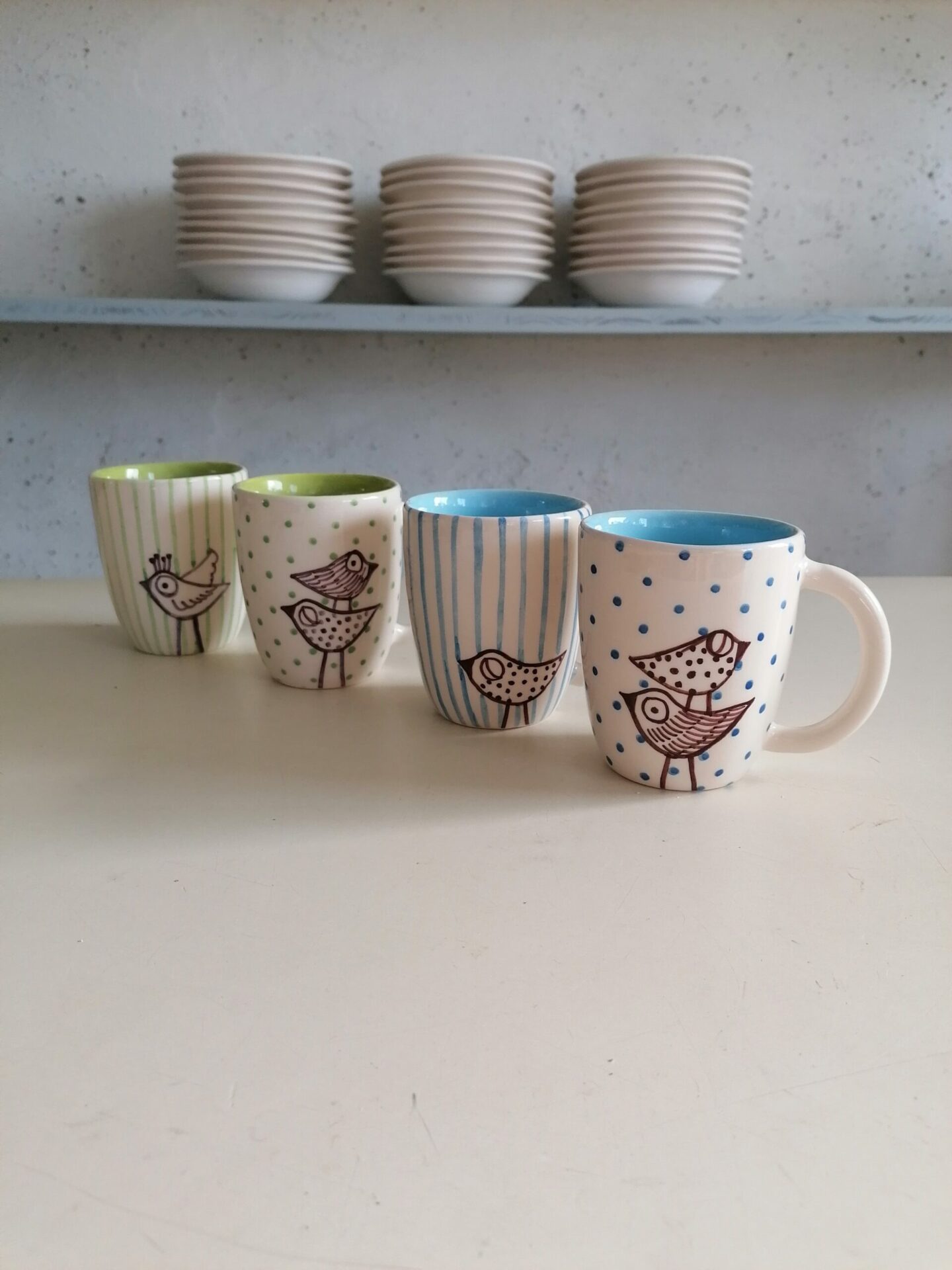 TAZZE DA CAPPUCCINO VERDI e CELESTI h9cm set 4 pezzi