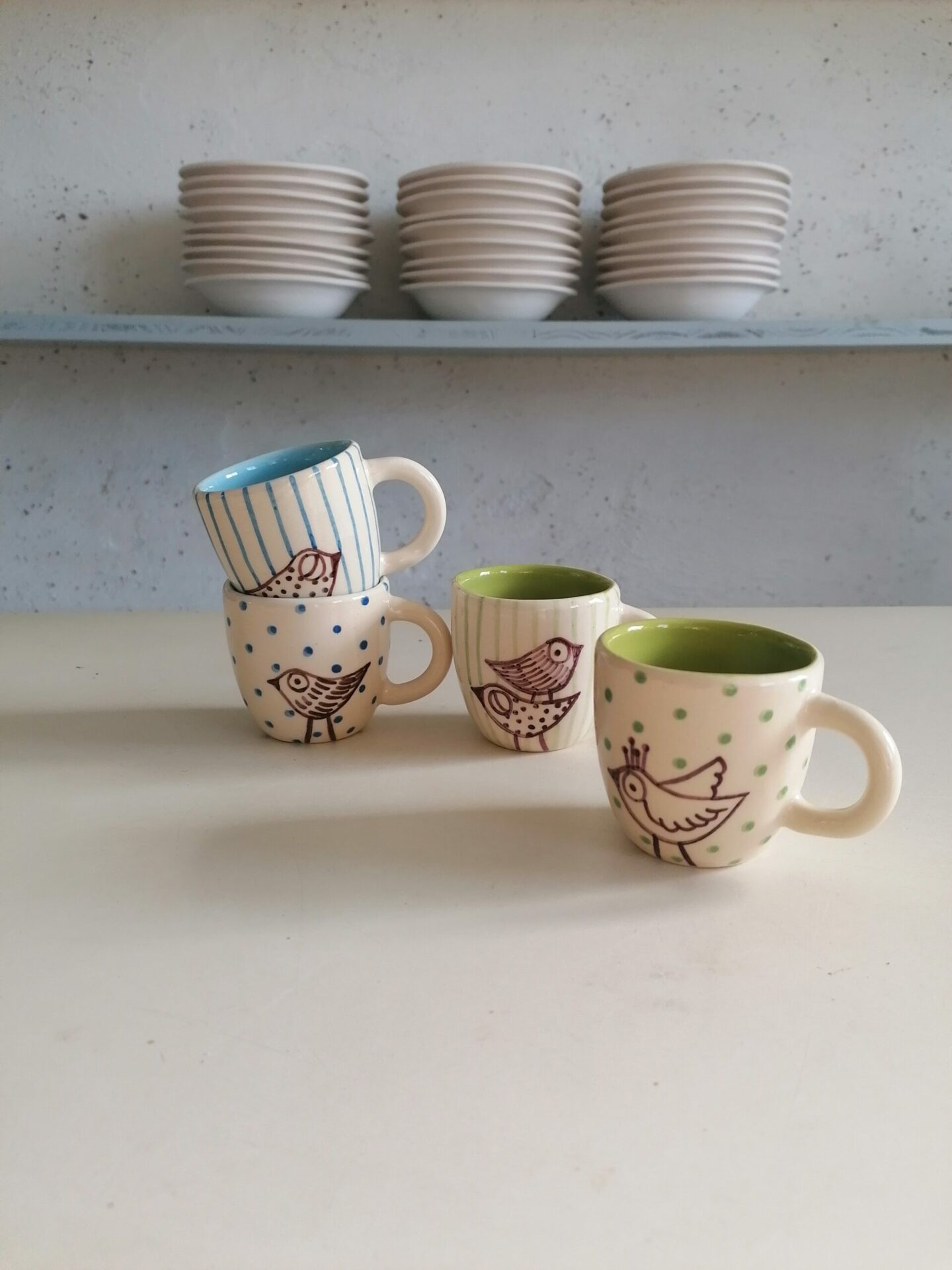 SET 4 TAZZINE CAFFÈ VERDI/CELESTI h6cm - immagine 4