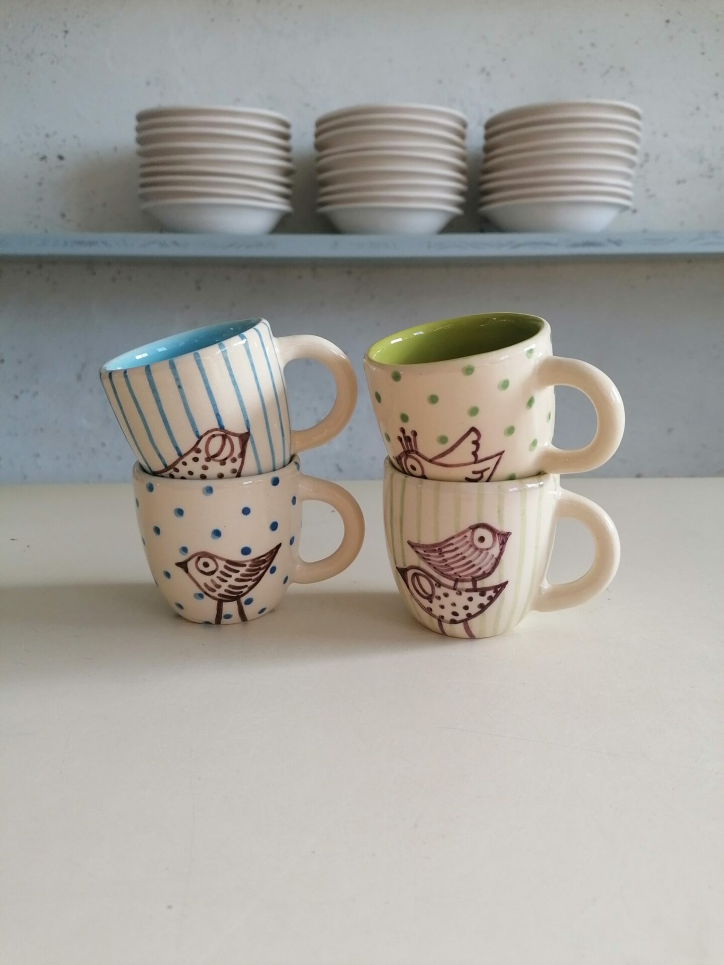 SET 4 TAZZINE CAFFÈ VERDI/CELESTI h6cm