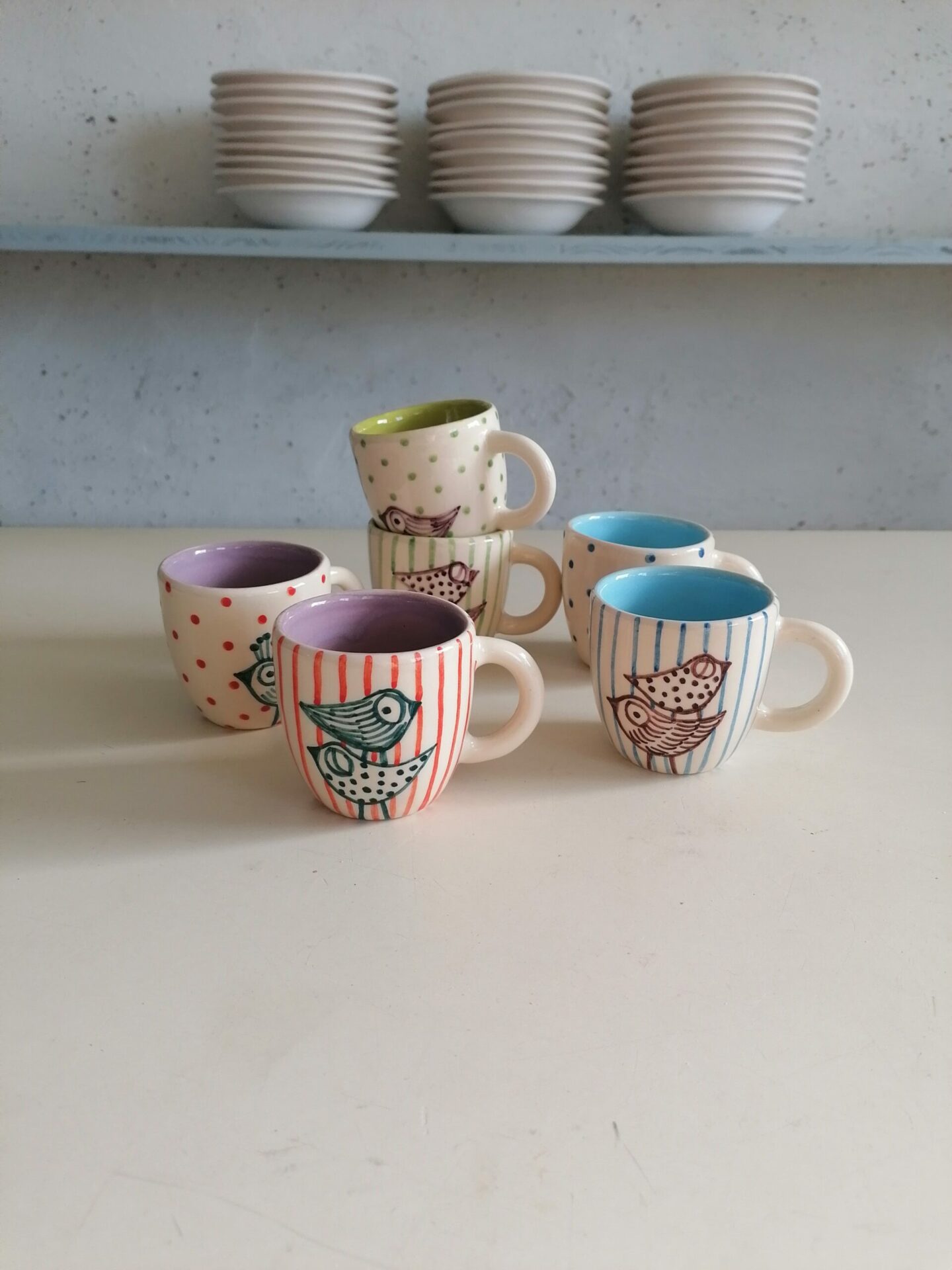 SET 6 TAZZINE CAFFÈ VERDI CELESTI e LILLA h6cm - immagine 2