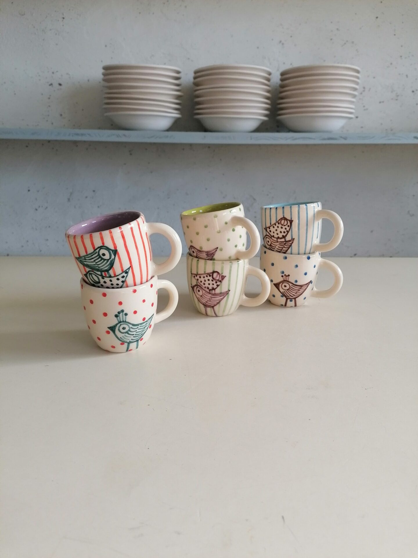 SET 6 TAZZINE CAFFÈ VERDI CELESTI e LILLA h6cm - immagine 3