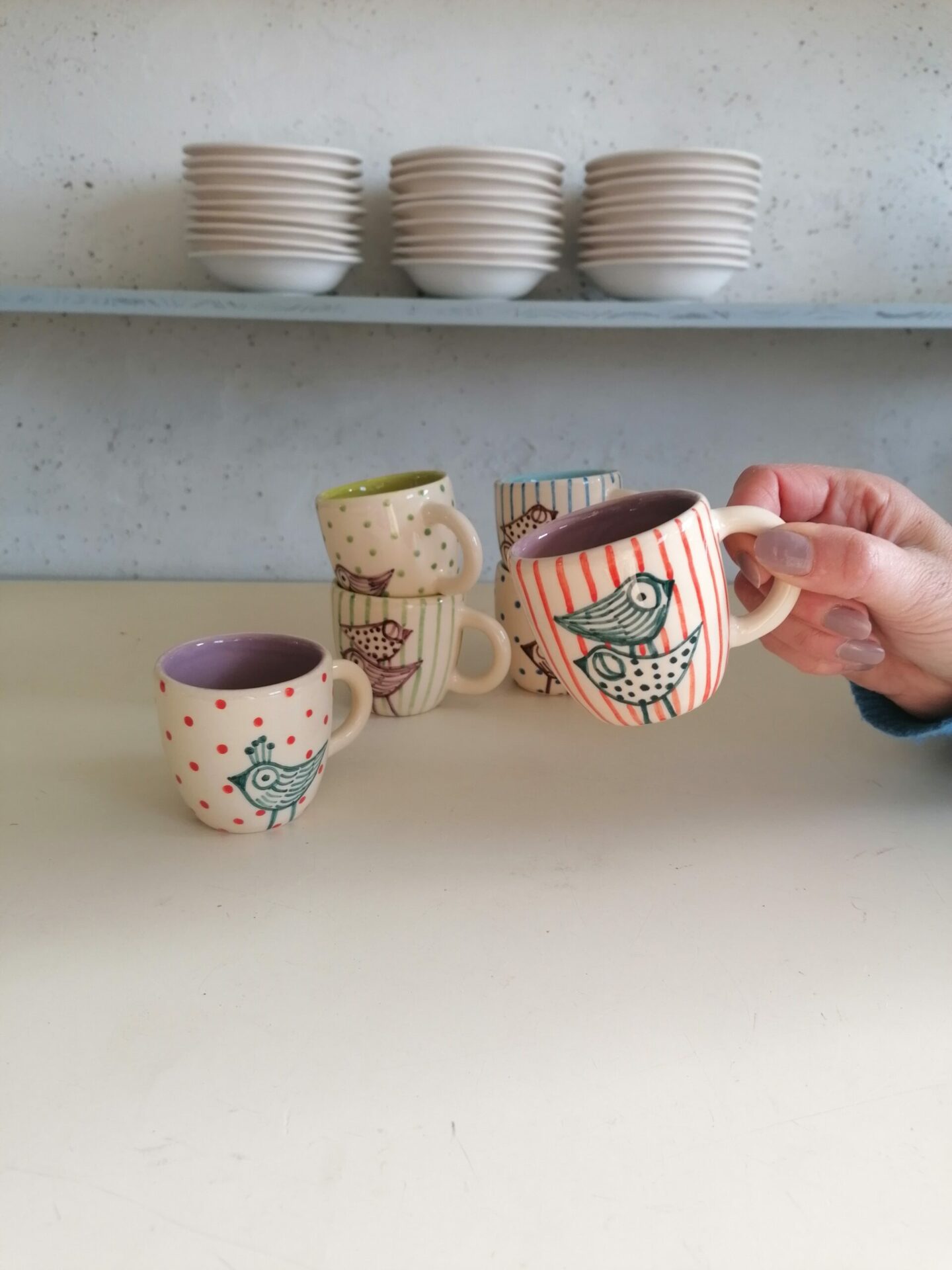 SET 6 TAZZINE CAFFÈ VERDI CELESTI e LILLA h6cm - immagine 4