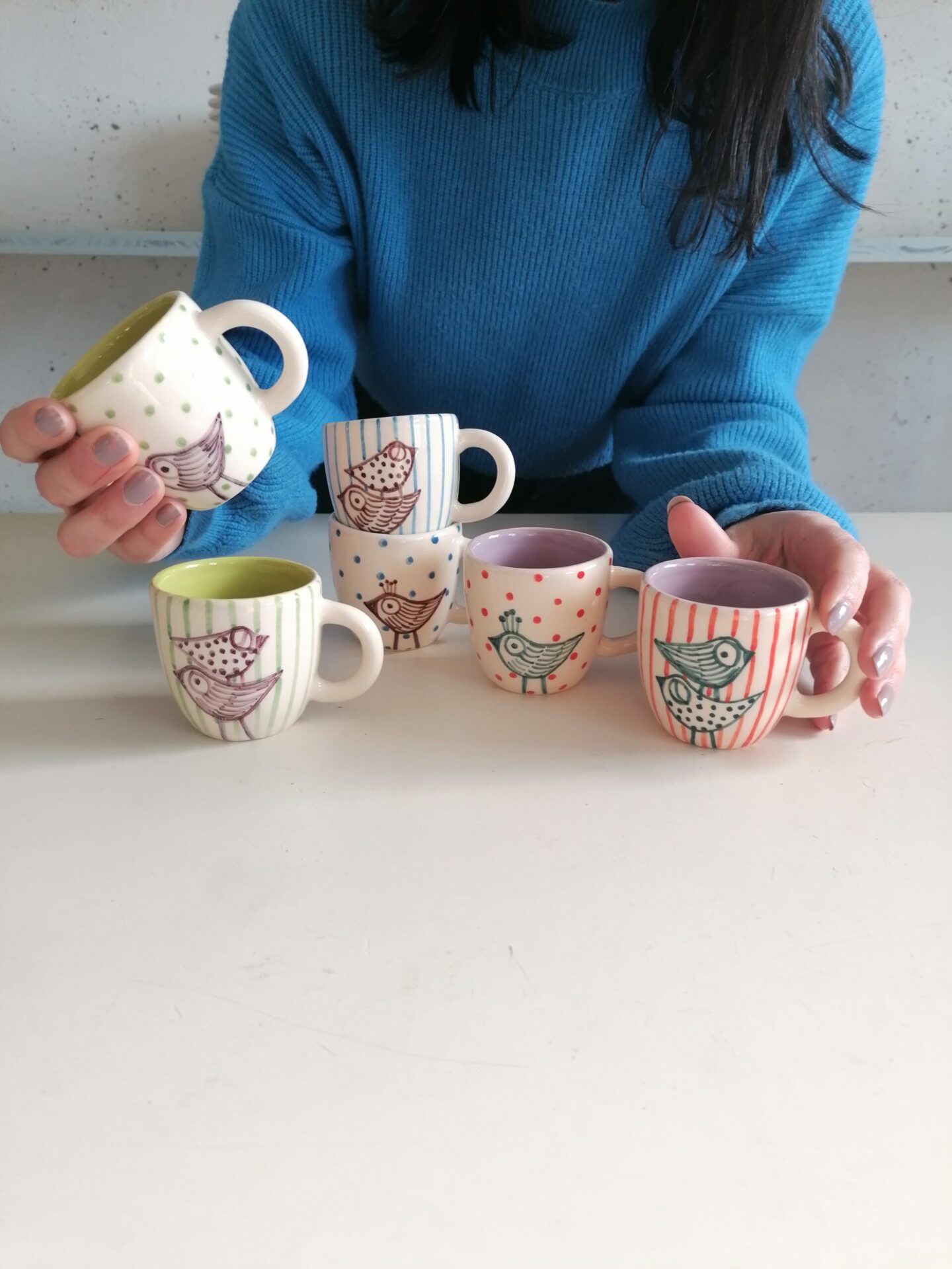 SET 6 TAZZINE CAFFÈ VERDI CELESTI e LILLA h6cm - immagine 5